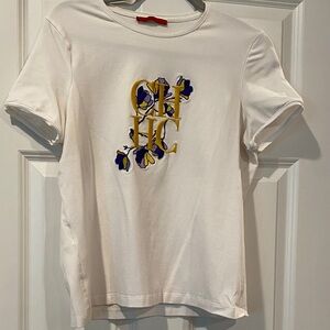 Carolina Herrera White Tee with Yellow & Purple Logo Floral Accents